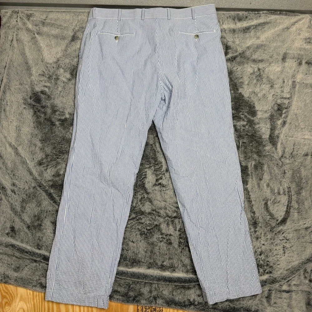 Stafford Mens 40x32 Seersucker Dress Pants Blue White Striped Classic Fit Cotton